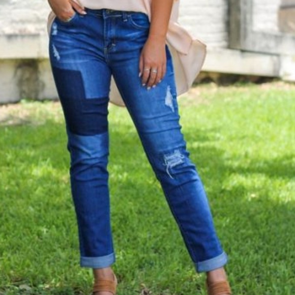 multi patch jeans